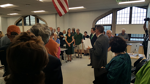Monaghan talks about how old labs were transformed into classrooms with flexible furniture.