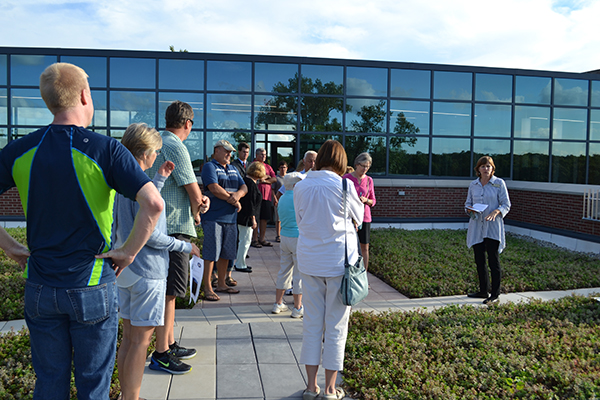 Linda Oberg, Glenbard West Assistant Principal for Operations, discusses the green roof that tops the addition.