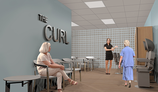 Renovations expand the existing 100-square-foot beauty parlor to a 500-square-foot salon.
