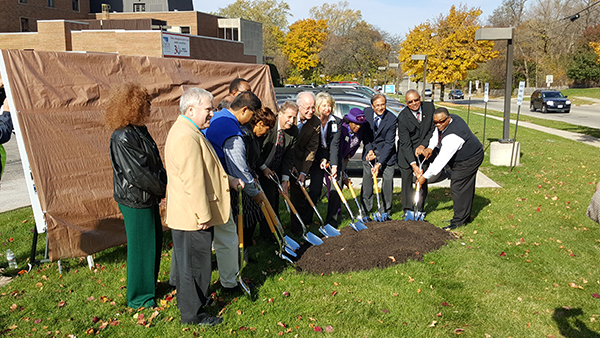 Vista Health System administrators and community leaders break ground for the patient tower renovation.