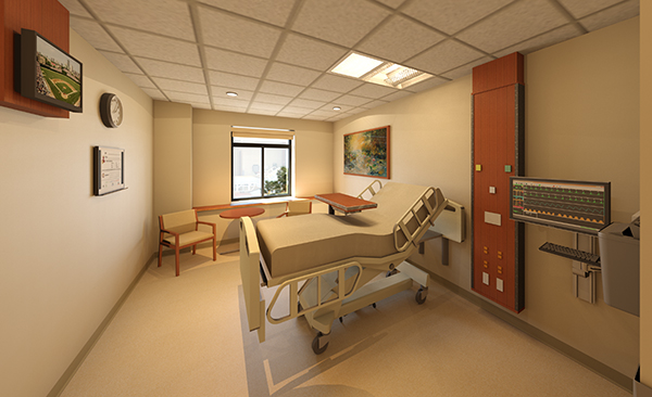 Spacious new patient rooms welcome family and friends to participate in the healing process, and bring patients more control over their environment.