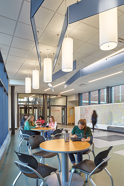 The addition offers plenty of spaces for students to gather beyond the classroom.