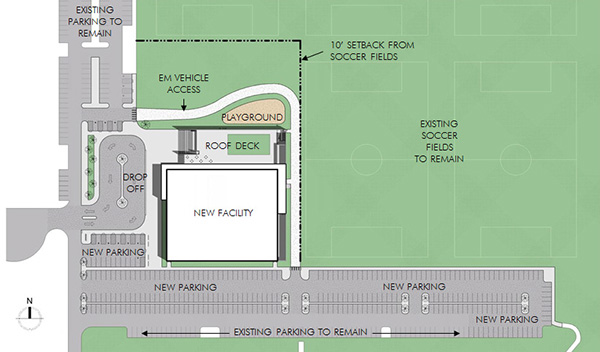 The center responds to its location on the East Side Sports Complex.
