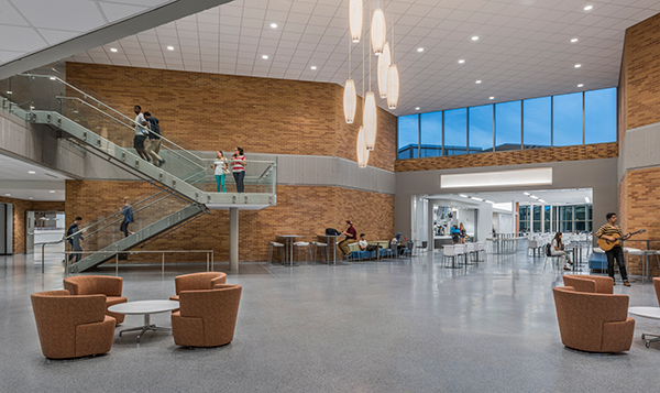 A spacious Student Commons greets students at the core of the campus.