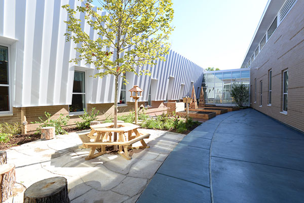 The Community Consolidated School District 59 Early Learning Center is planned around outdoor learning. It offers a large central courtyard and three smaller themed gardens (pictured), along with plenty of views outside.