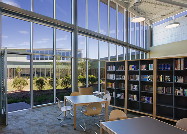 The design of Colin Powell Middle School, an early adopter of sustainable strategies, emphasizes natural light and views to the outdoors.