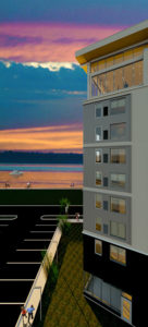 The facility features a ninth-floor lounge with good views of the river.