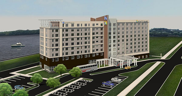 The hotel, located next to the Mississippi River, marks the first step in The Bend development