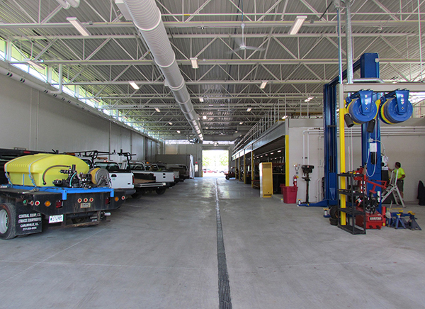 Clerestories around the vehicle and shop area further reduce electricity use in the COD Campus Maintenance Center.