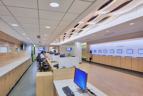 college enrollment center with computer stations along wall