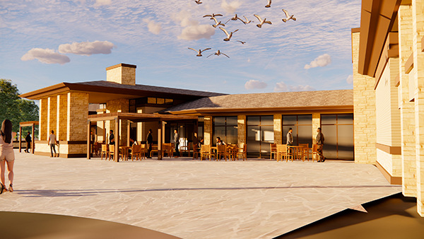 Sunset rendering of clubhouse