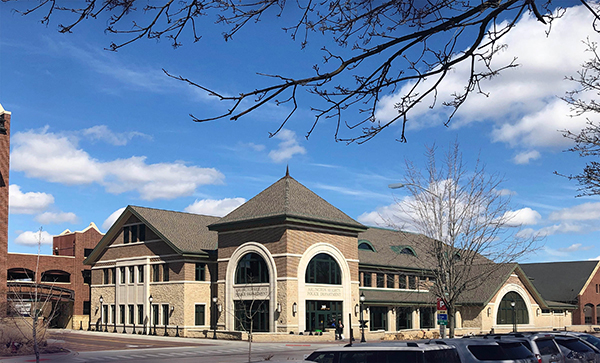 Arlington Heights police station arched entry