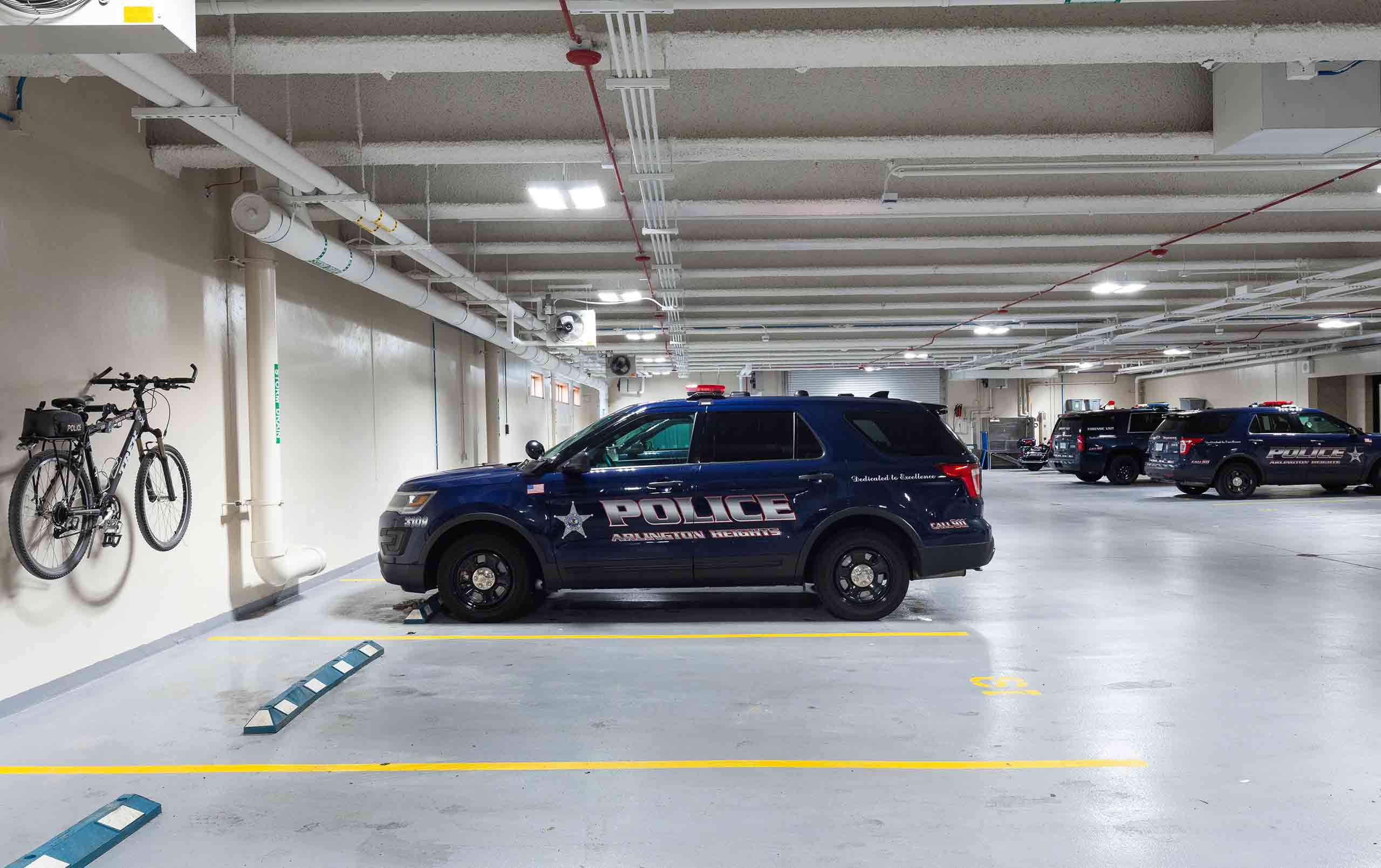 Police vehicle in the garage