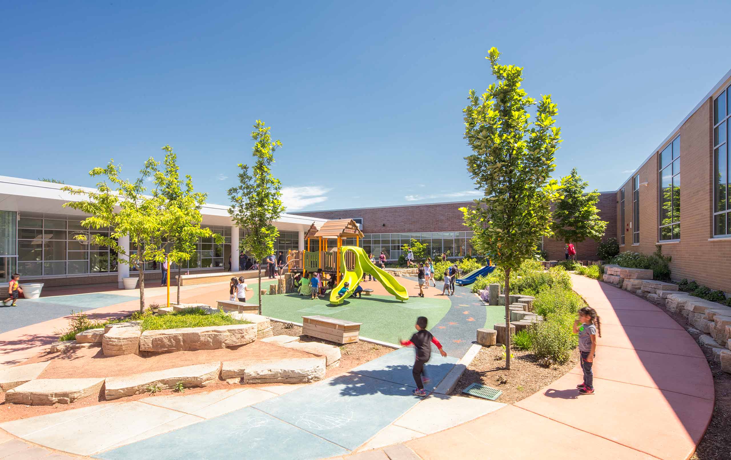 CCSD59 ELC children playing outdoors in central courtyard