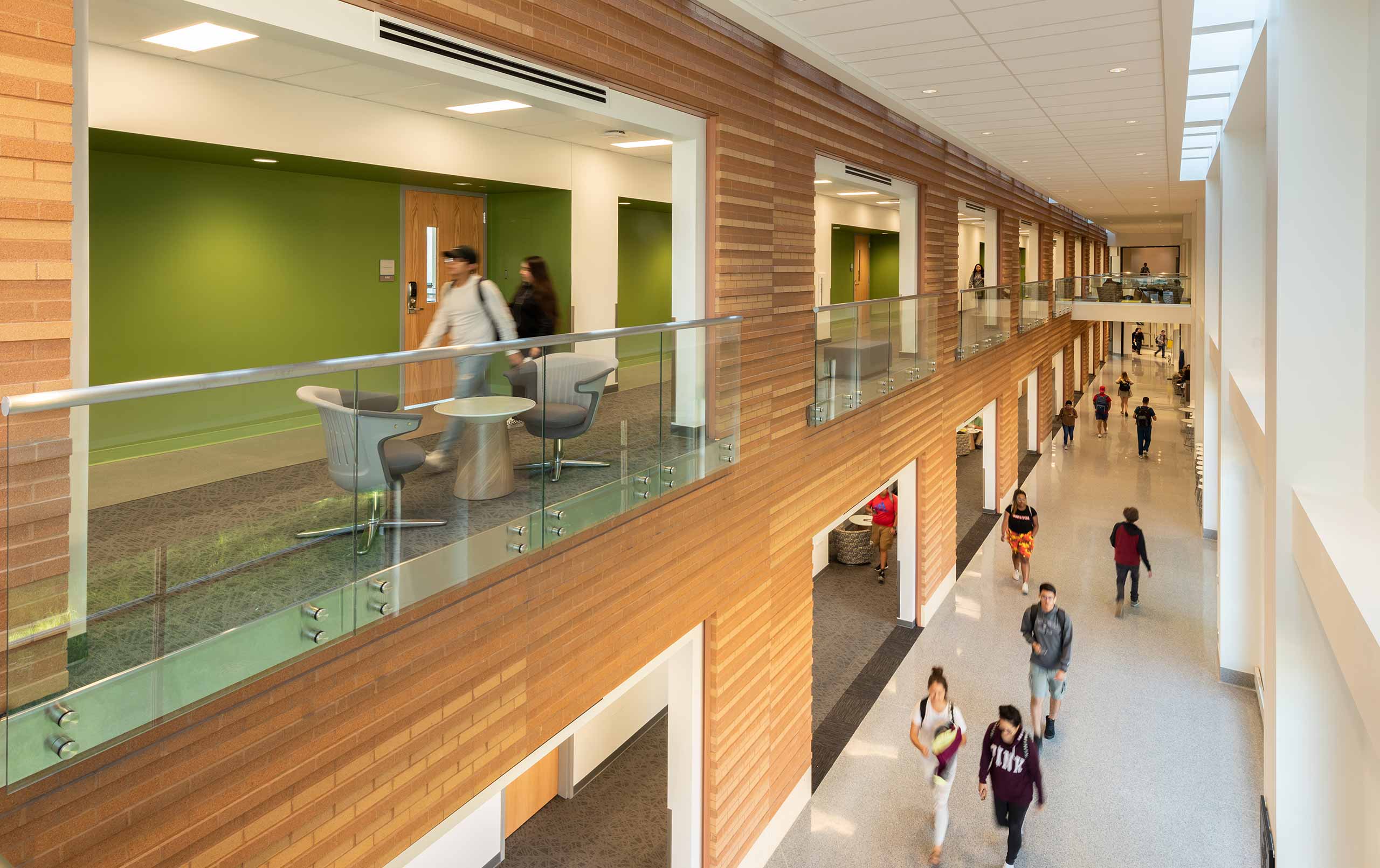 Two-story atrium in College of Lake County Science & Advanced Technologies Building