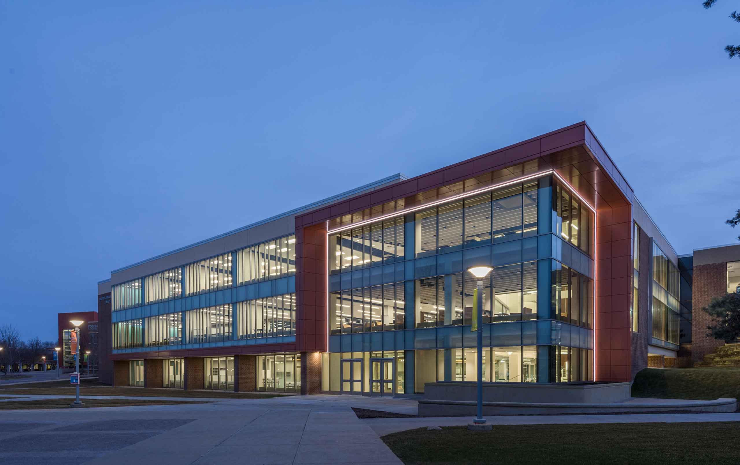 Exterior of Harper College library building. 