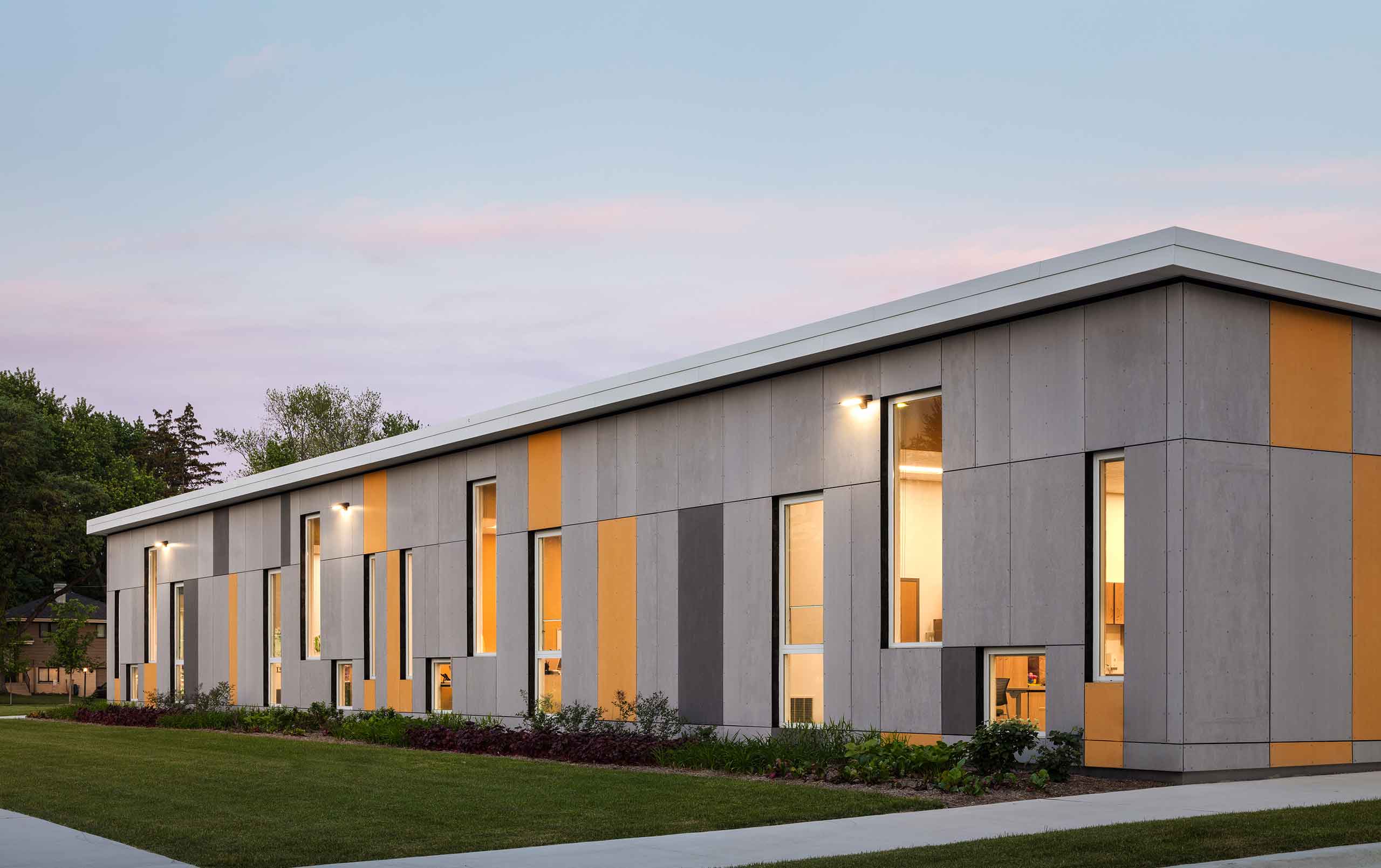 Jefferson Early Childhood Center exterior building with illuminated windows