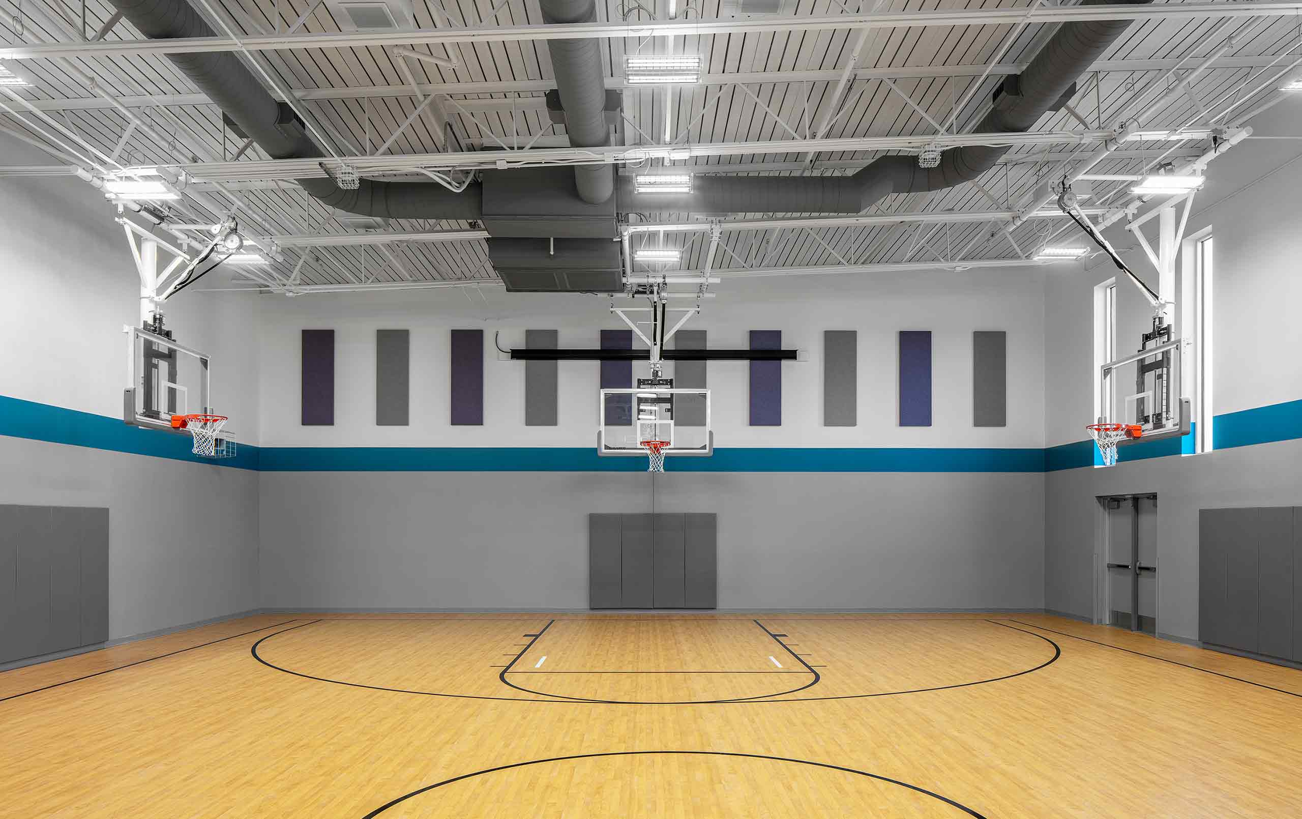 Gym at Galesburg's King Elementary featuring a basketball court. 