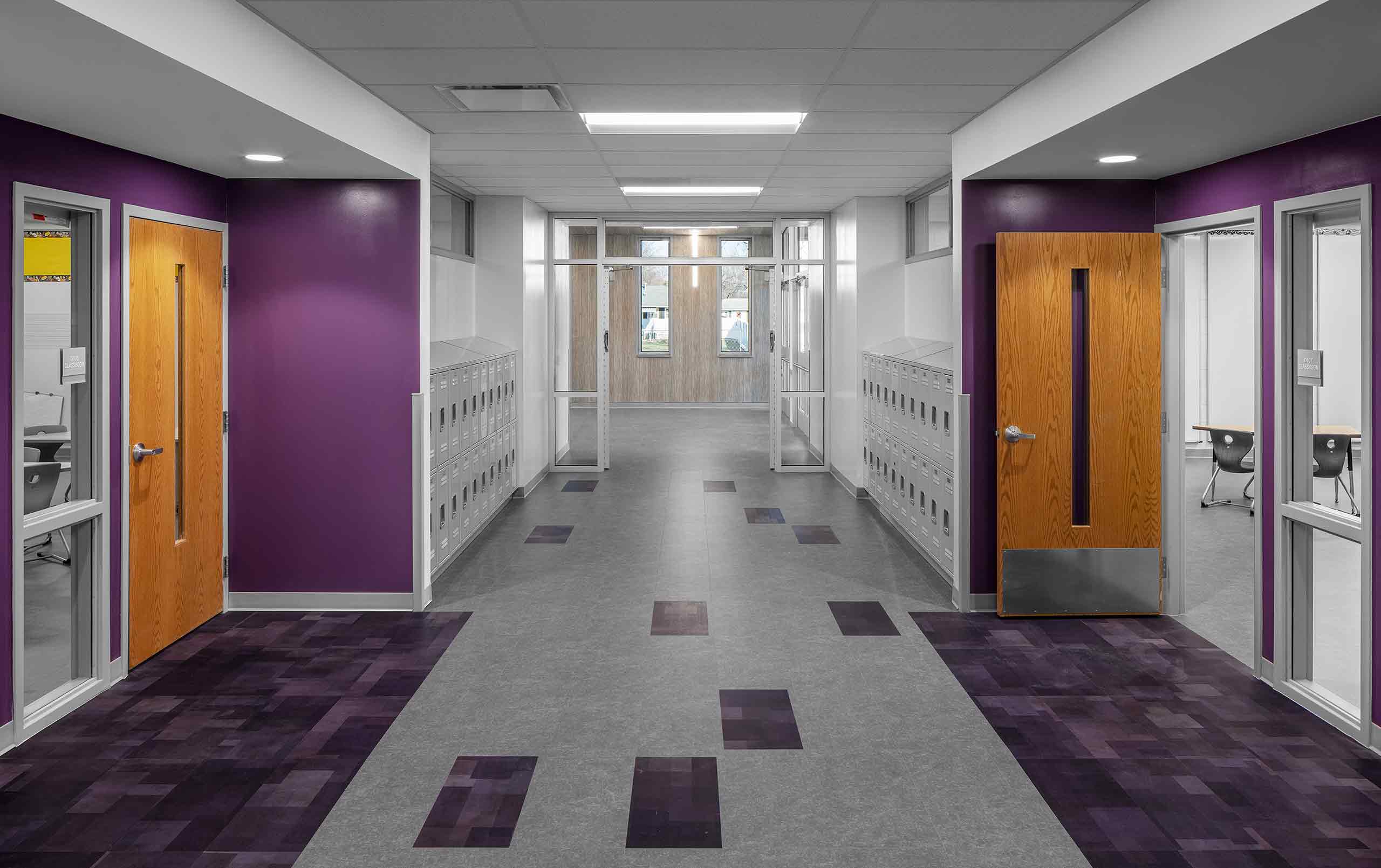 Galesburg King Elementary School  purple corridor. 