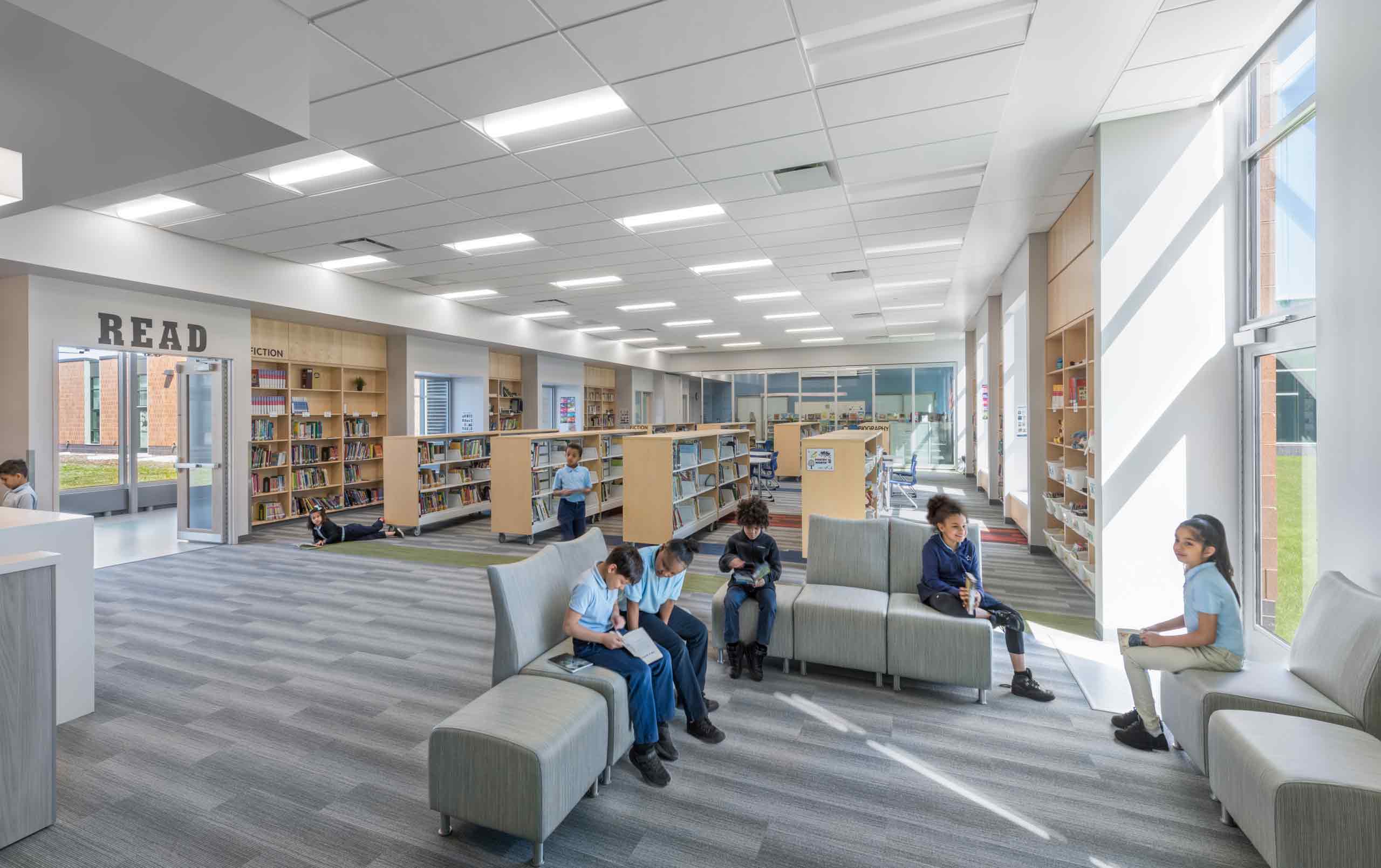 Children in Laraway School library