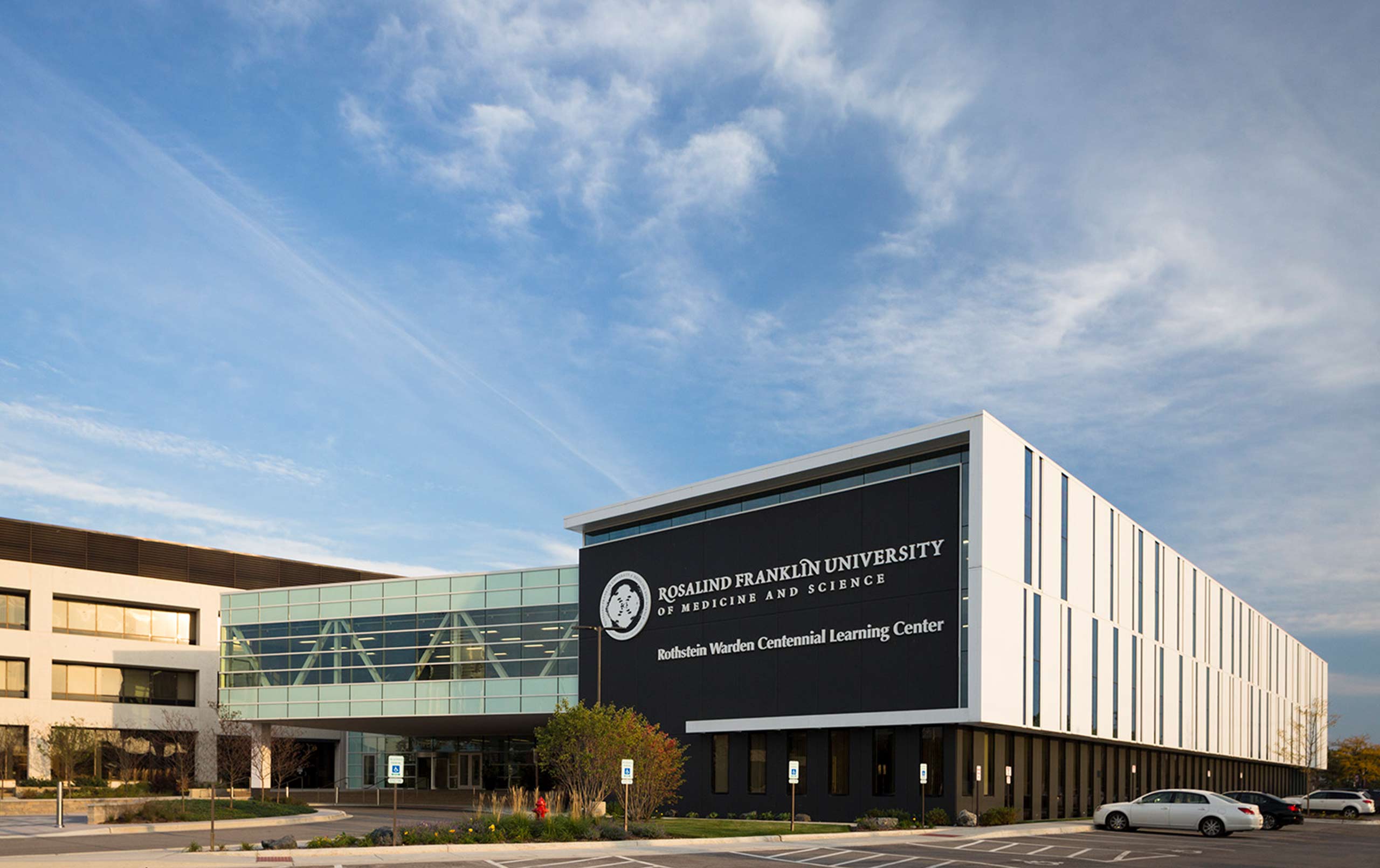 Exterior of Rosalind Franklin University Centennial Learning Center. 