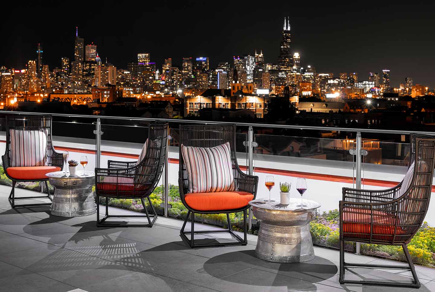 Hotel Patio Night City Skyline