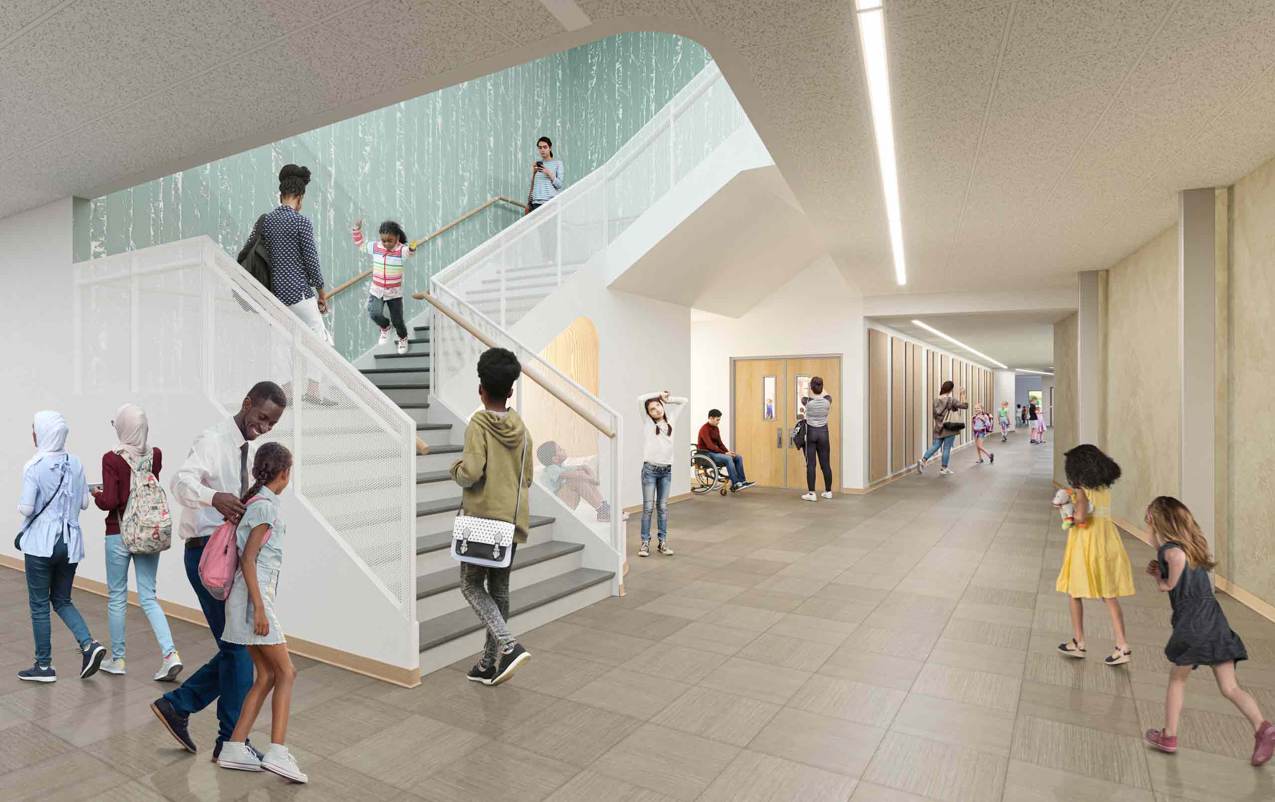 Rendering of A.E.R.O. Therapeutic Center lobby and staircase