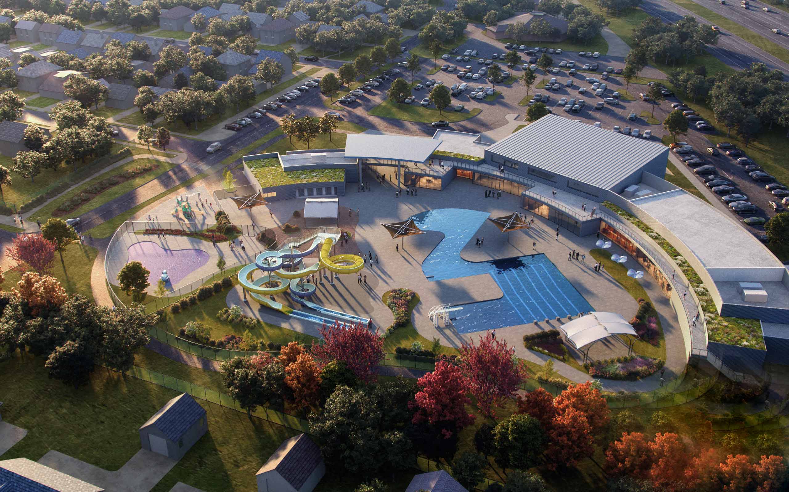 city of mayfields aquatic center aerial shot