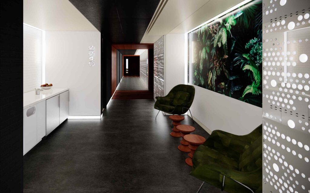 simulation lab hallway and oasis room