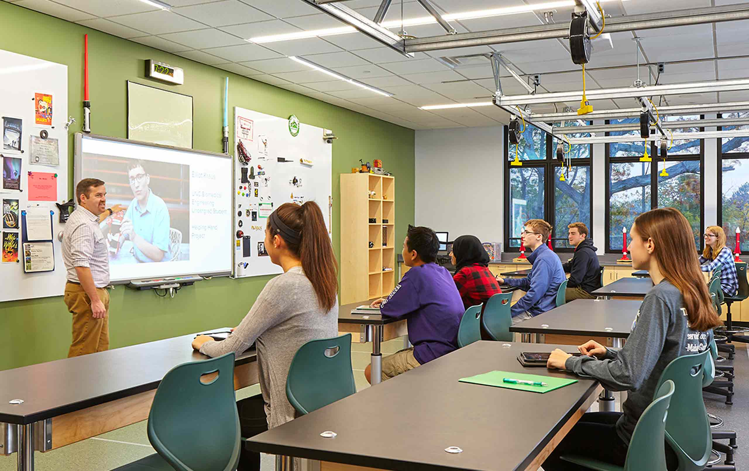 Students learning in science room at Glenbard West High School