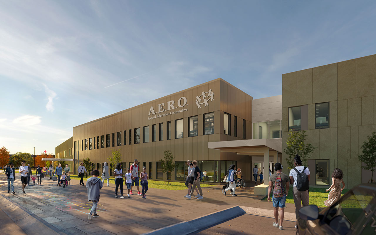 Architectural rendering of exterior entry at A.E.R.O. Therapeutic Center