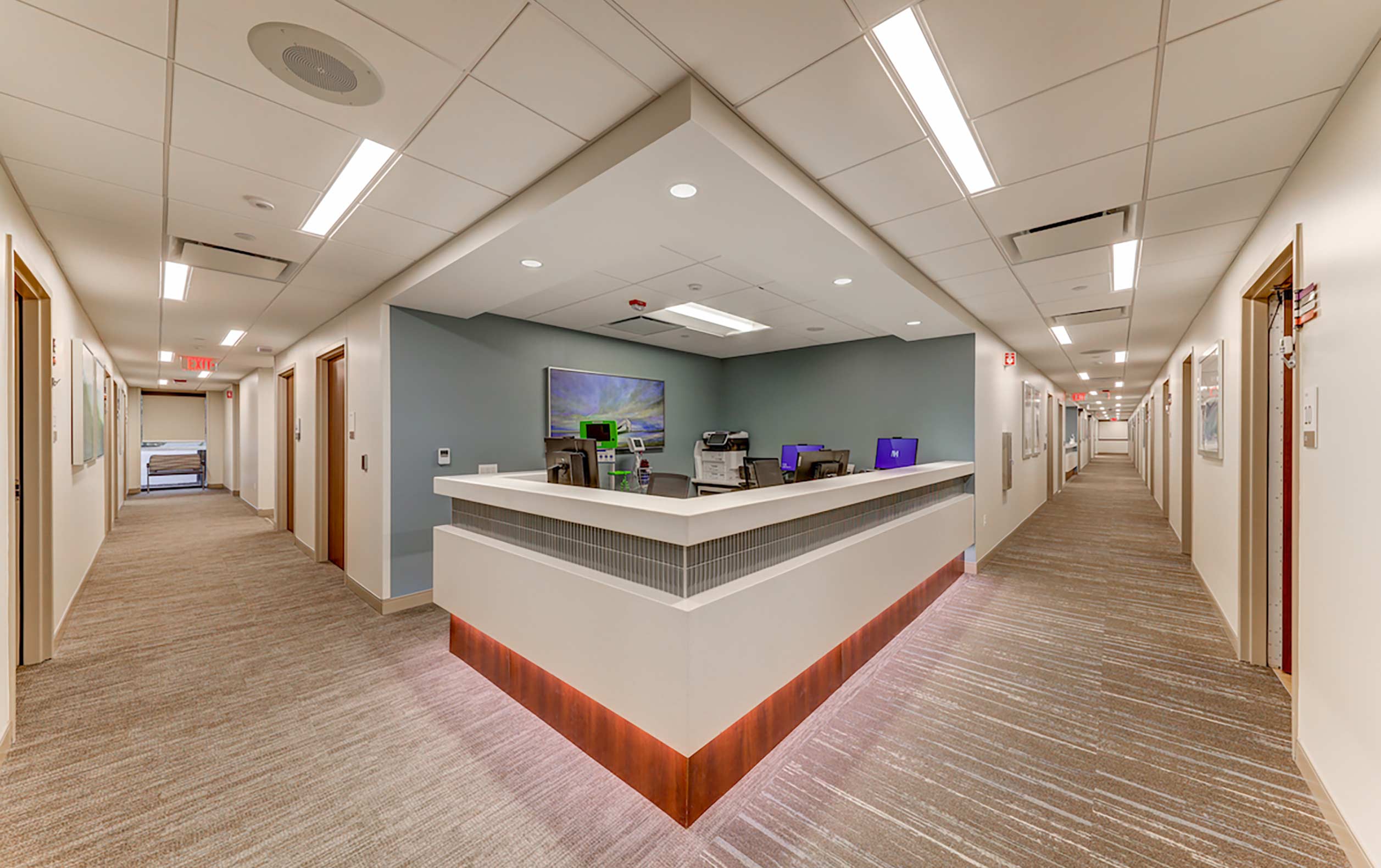Spine health center nurse station and corridor
