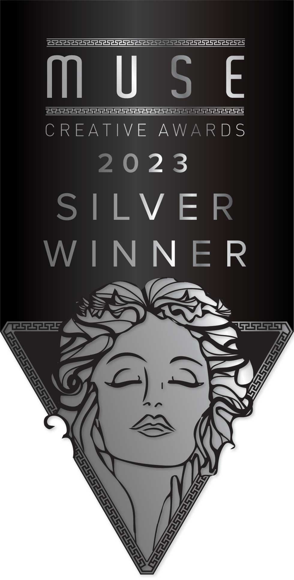 Silver MUSE Creative Award graphic with stylized female face