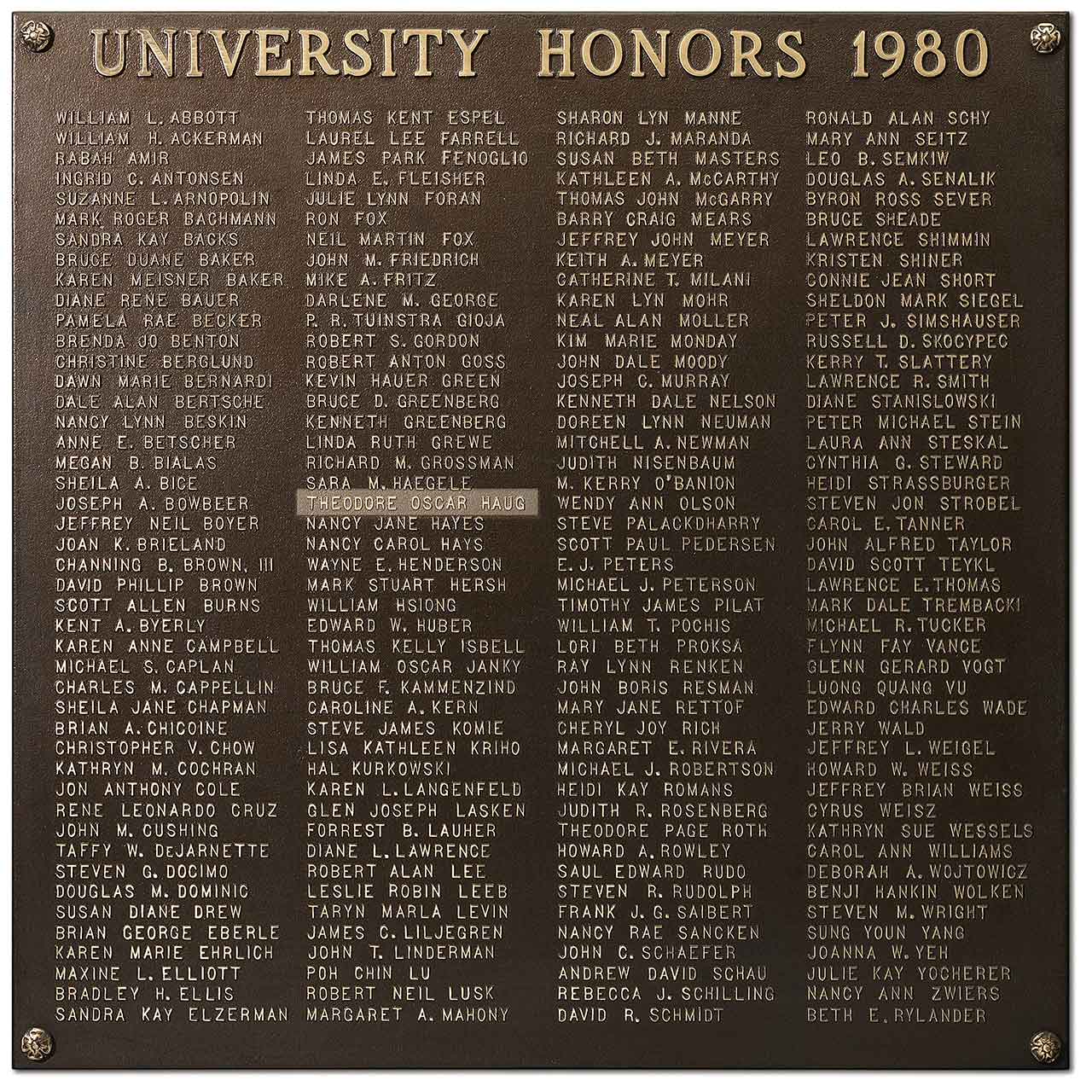 University of Illinois 1980 Bronze Tablet including Ted Haug