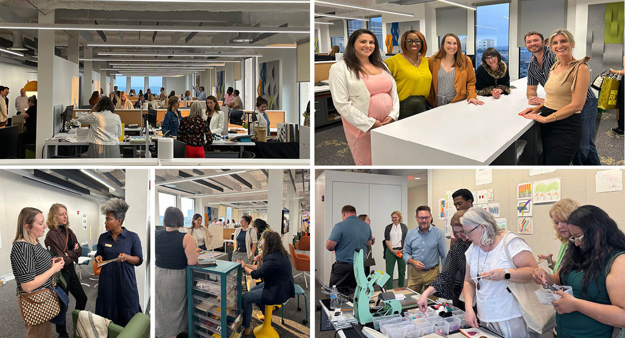 Interior designers in office exploring materials