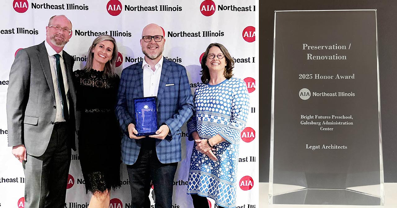 Group accepting award from American Institute of Architects' Northeast Illinois chapter