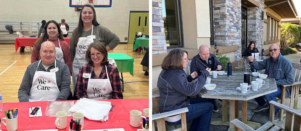 Architects at school event, architects eating chili outdoors