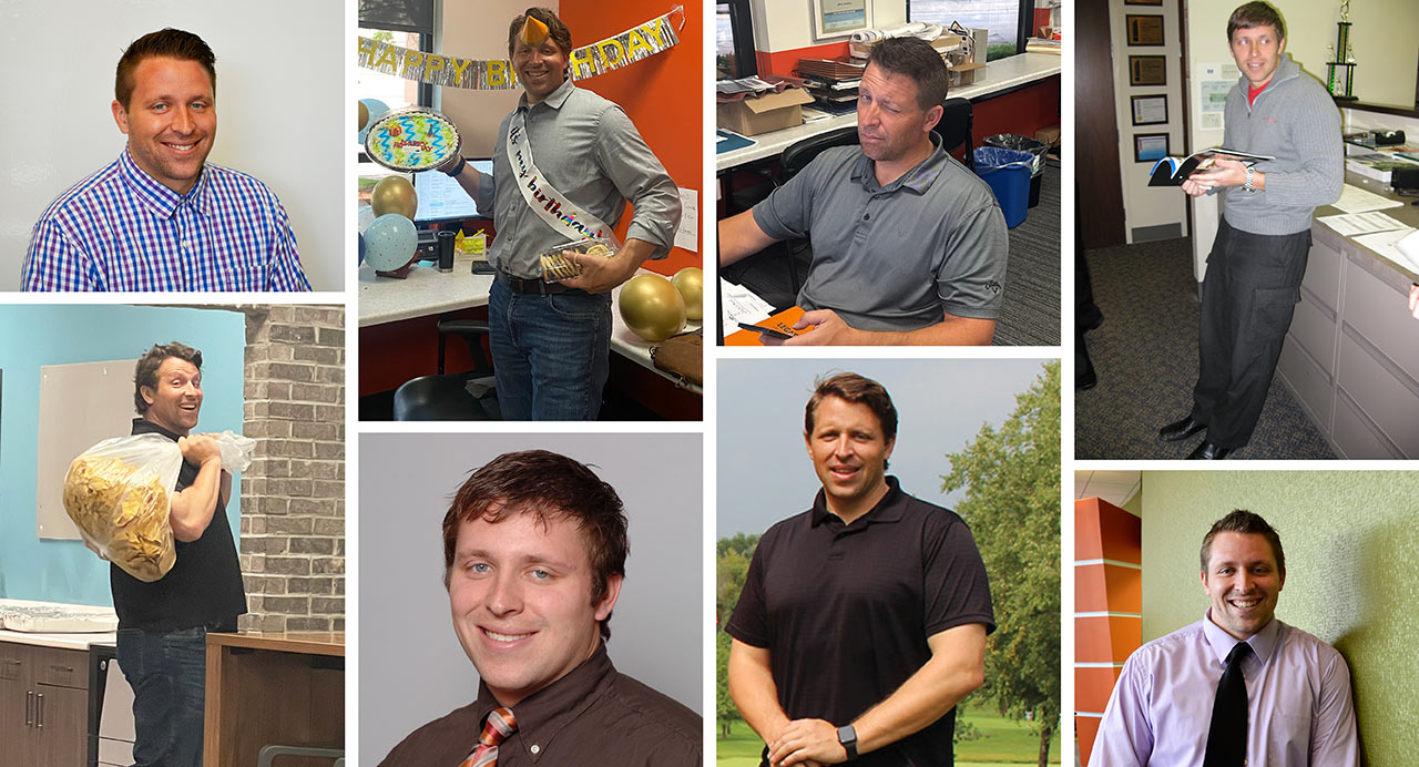 Collage of architect Bryan Archibald in office, having fun, golfing