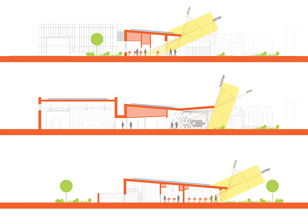 Drawing showing how sun hits building.